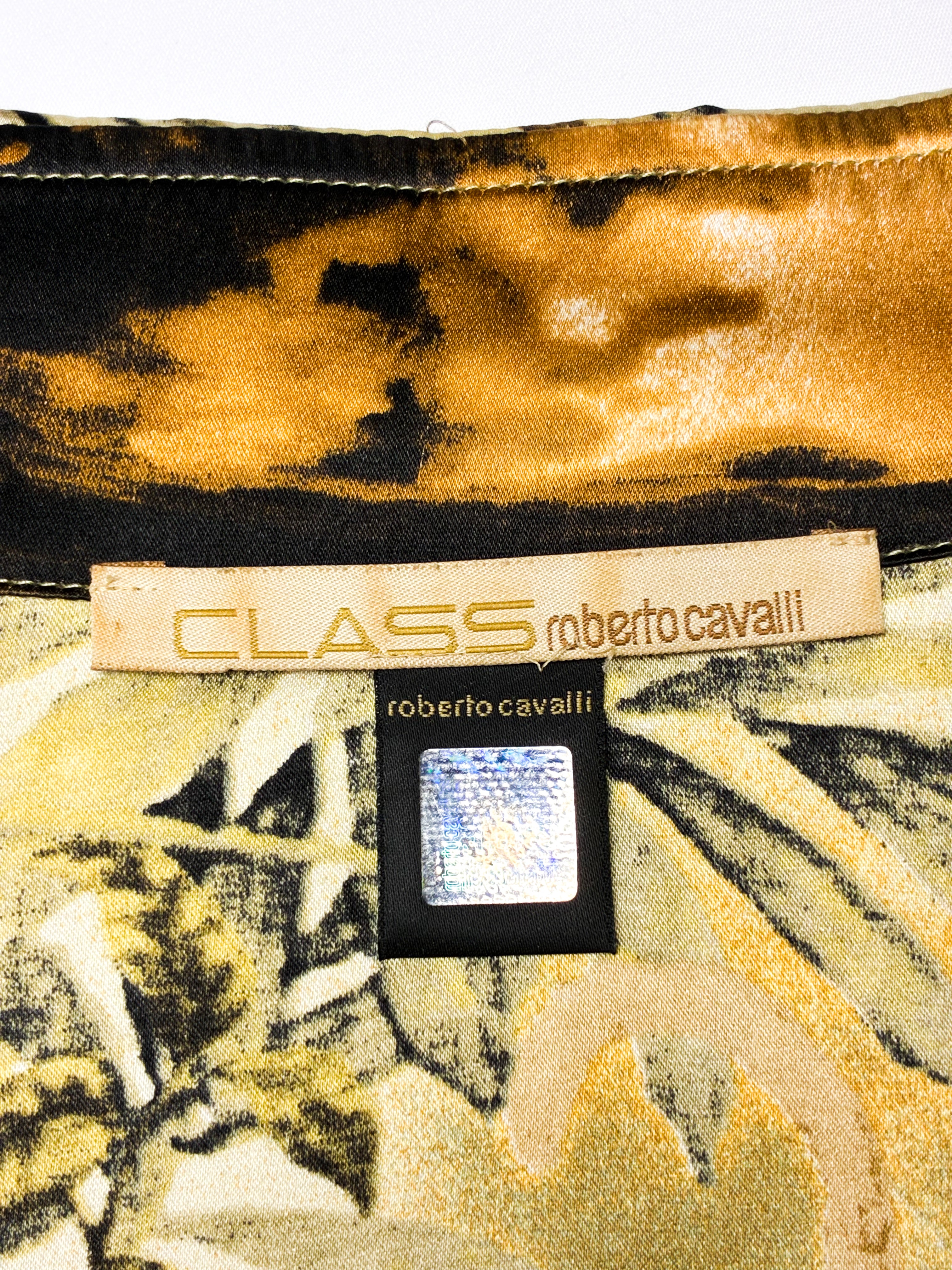 Class Roberto Cavalli 2000s Gold Jungle Print Silk Button-Up Shirt - S/M