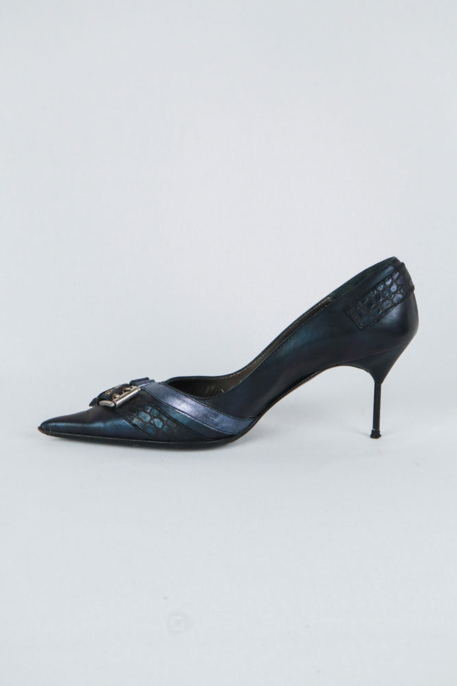 El Dantès Iridescent Heels with Metallic Strap and Croc Detail