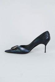 El Dantès Iridescent Heels with Metallic Strap and Croc Detail