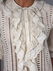Blumarine White Ruffled Crochet Blouse - S/M