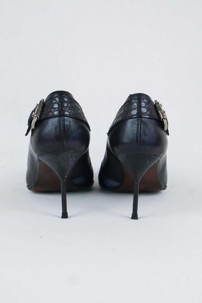 El Dantès Iridescent Heels with Metallic Strap and Croc Detail