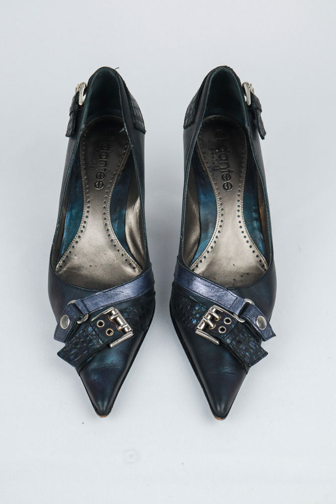 El Dantès Iridescent Heels with Metallic Strap and Croc Detail