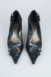 El Dantès Iridescent Heels with Metallic Strap and Croc Detail