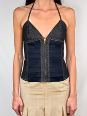 Iceberg 2000s Denim Bandage Halter Corset Top - M