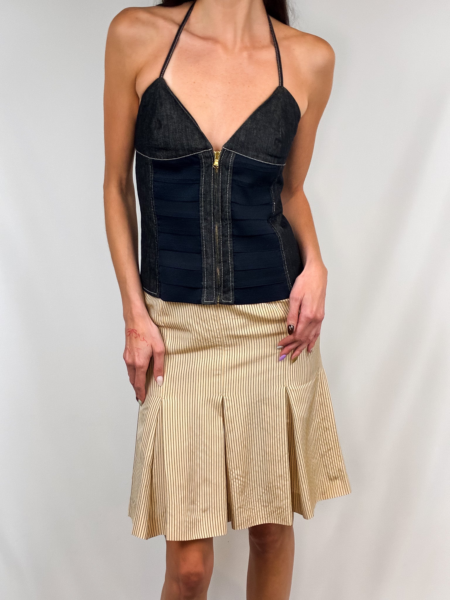Jean Paul Gaultier 2000s Pinstriped Pleated Skirt - S