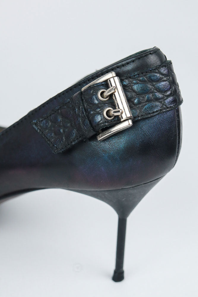 El Dantès Iridescent Heels with Metallic Strap and Croc Detail