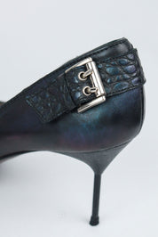 El Dantès Iridescent Heels with Metallic Strap and Croc Detail