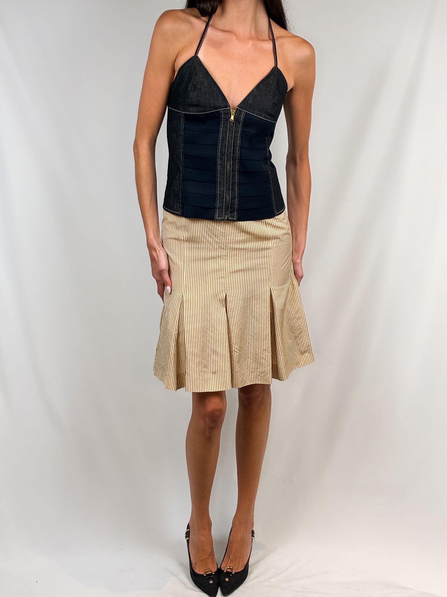 Iceberg 2000s Denim Bandage Halter Corset Top - M