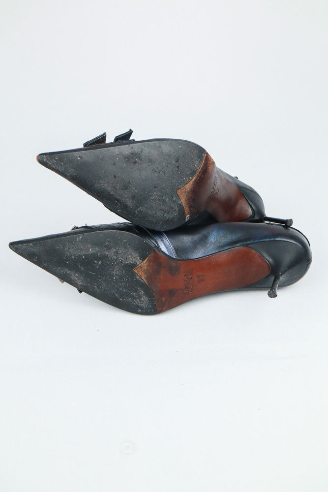 El Dantès Iridescent Heels with Metallic Strap and Croc Detail