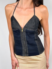 Iceberg 2000s Denim Bandage Halter Corset Top - M