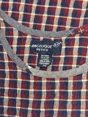 2000s Burgundy Seersucker Check Sleeveless Top - S