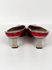 Vicini 2000s Red Leather Square Toe Kitten Heel Mules - EU 37