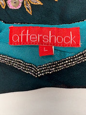 Aftershock 2000s Teal Floral Beaded Silk Top - S/M