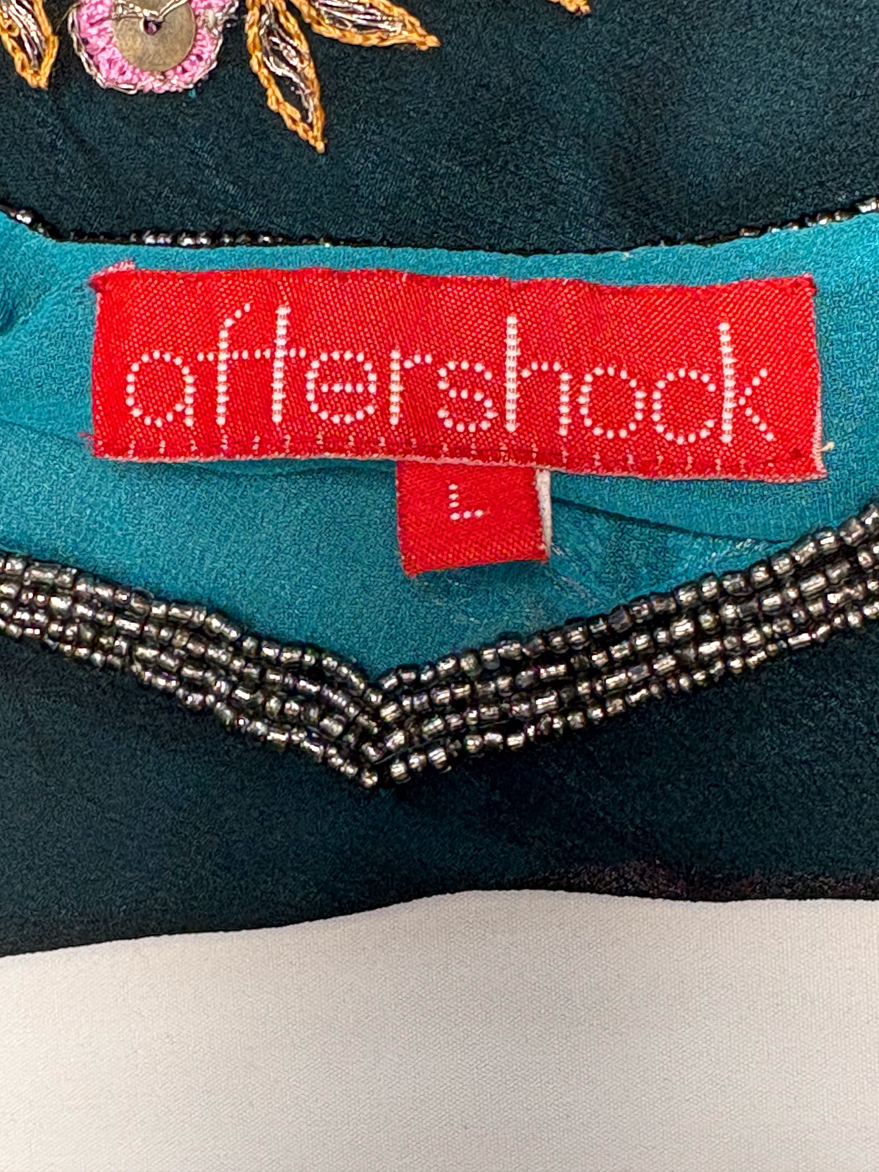 Aftershock 2000s Teal Floral Beaded Silk Top - S/M