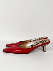 Vicini 2000s Red Leather Square Toe Kitten Heel Mules - EU 37