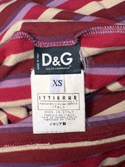 D&G Dolce & Gabbana 2000s Striped Graphic Off-Shoulder Long Sleeve Top - XS/M