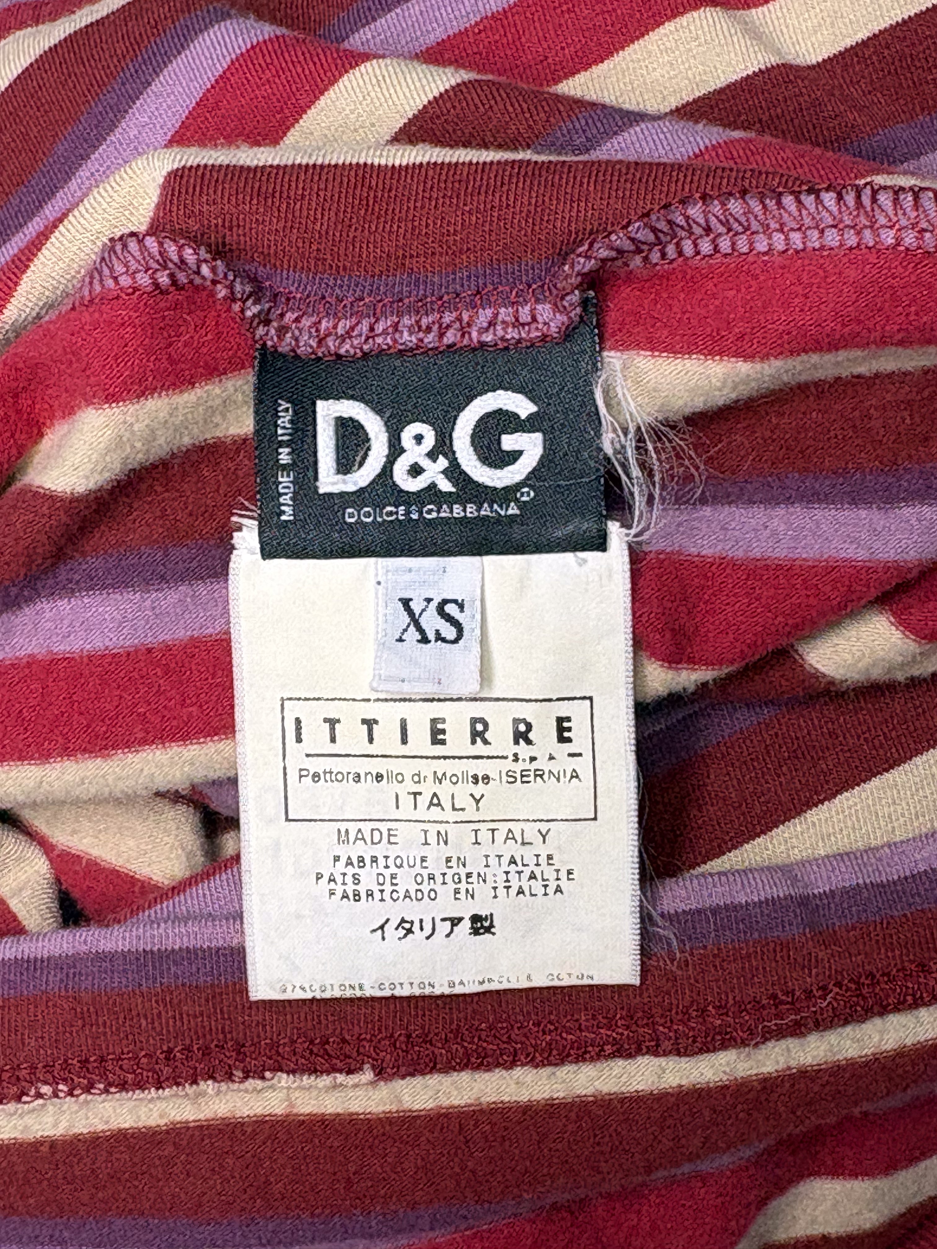 D&G Dolce & Gabbana 2000s Striped Graphic Off-Shoulder Long Sleeve Top - XS/M