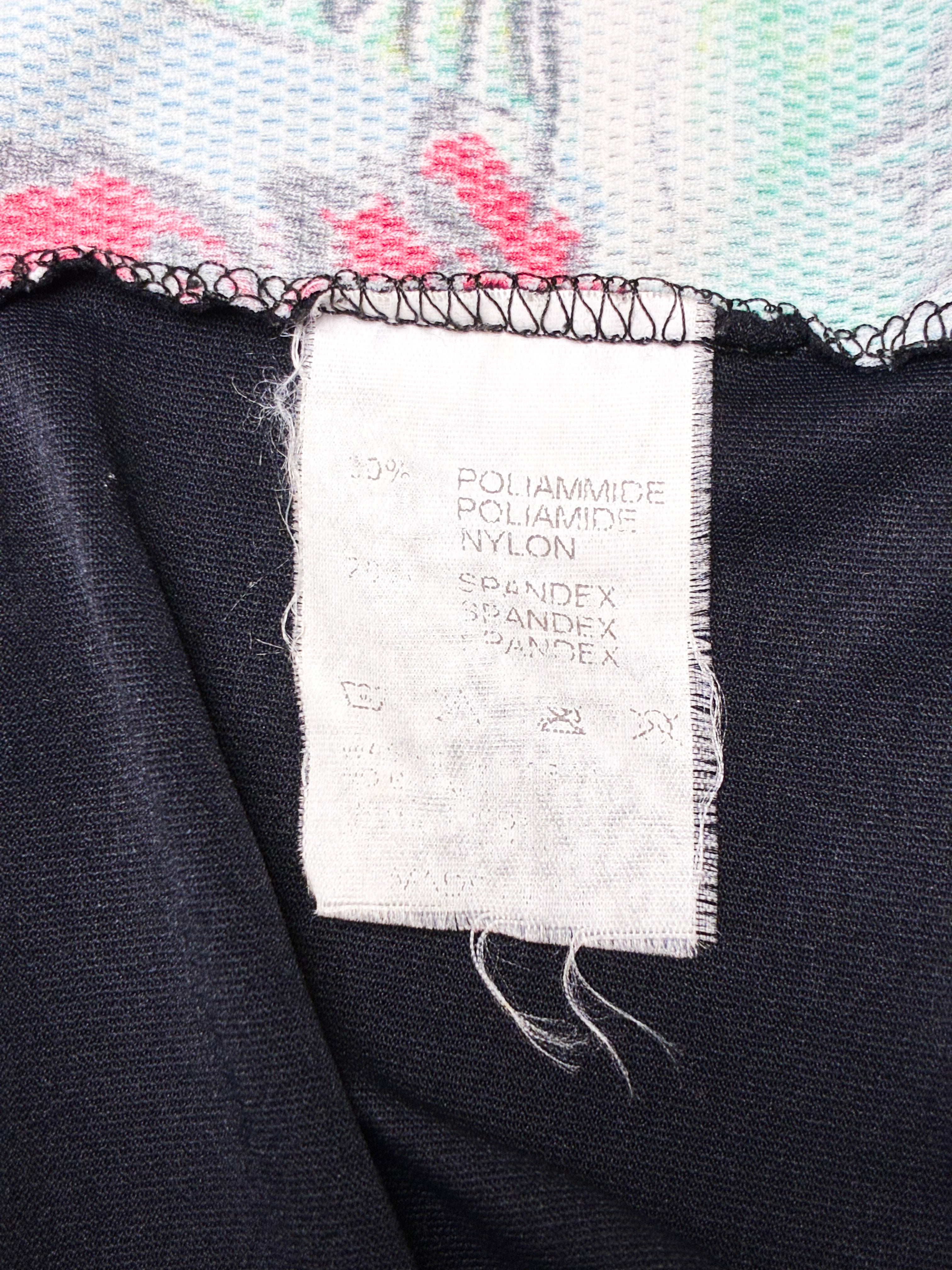 Blumarine Jeans 2000s Pin-Up Print Rhinestone Mesh Cap Sleeve Top - S/M