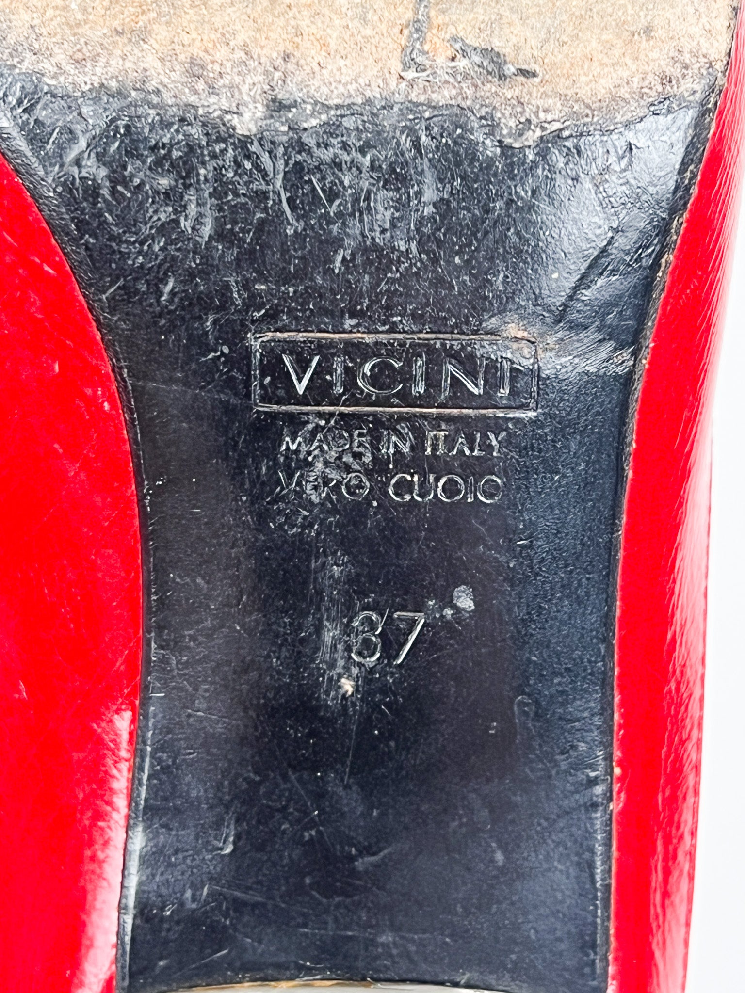 Vicini 2000s Red Leather Square Toe Kitten Heel Mules - EU 37