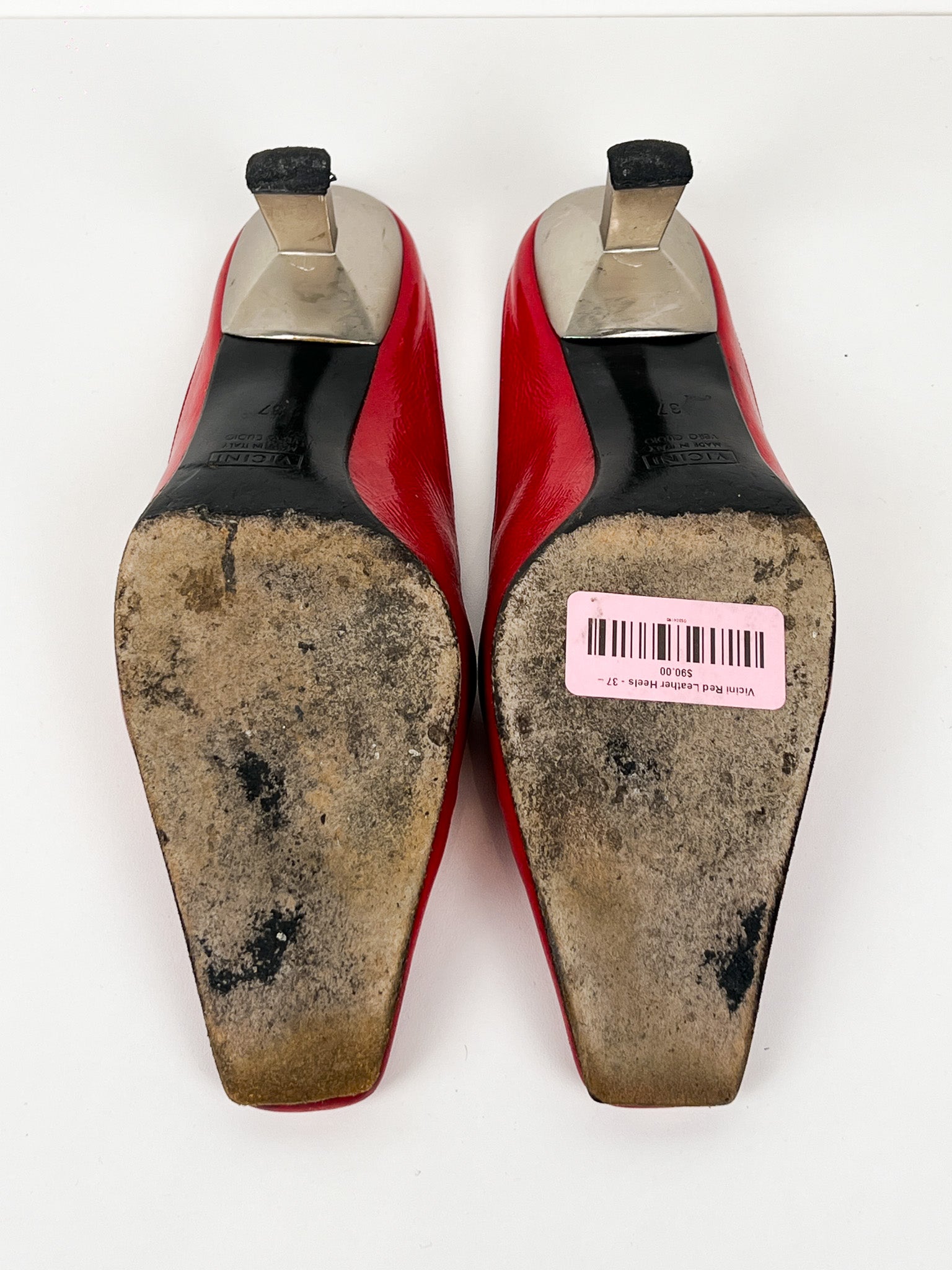 Vicini 2000s Red Leather Square Toe Kitten Heel Mules - EU 37