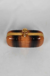 Alexander McQueen Brown Python Skull Box Clutch