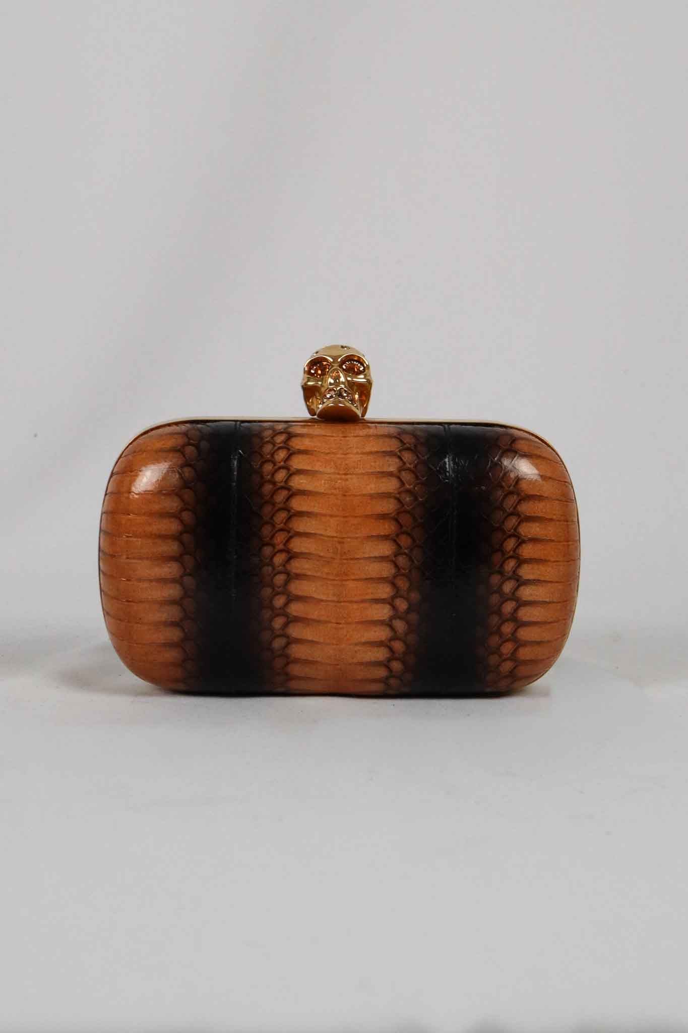 Alexander McQueen Brown Python Skull Box Clutch
