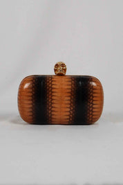 Alexander McQueen Brown Python Skull Box Clutch