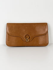 Gucci Tan Leather Envelope Clutch with Gold Ring Clasp