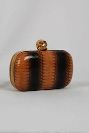 Alexander McQueen Brown Python Skull Box Clutch
