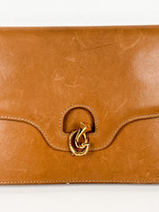 Gucci Tan Leather Envelope Clutch with Gold Ring Clasp