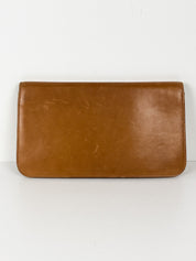 Gucci Tan Leather Envelope Clutch with Gold Ring Clasp