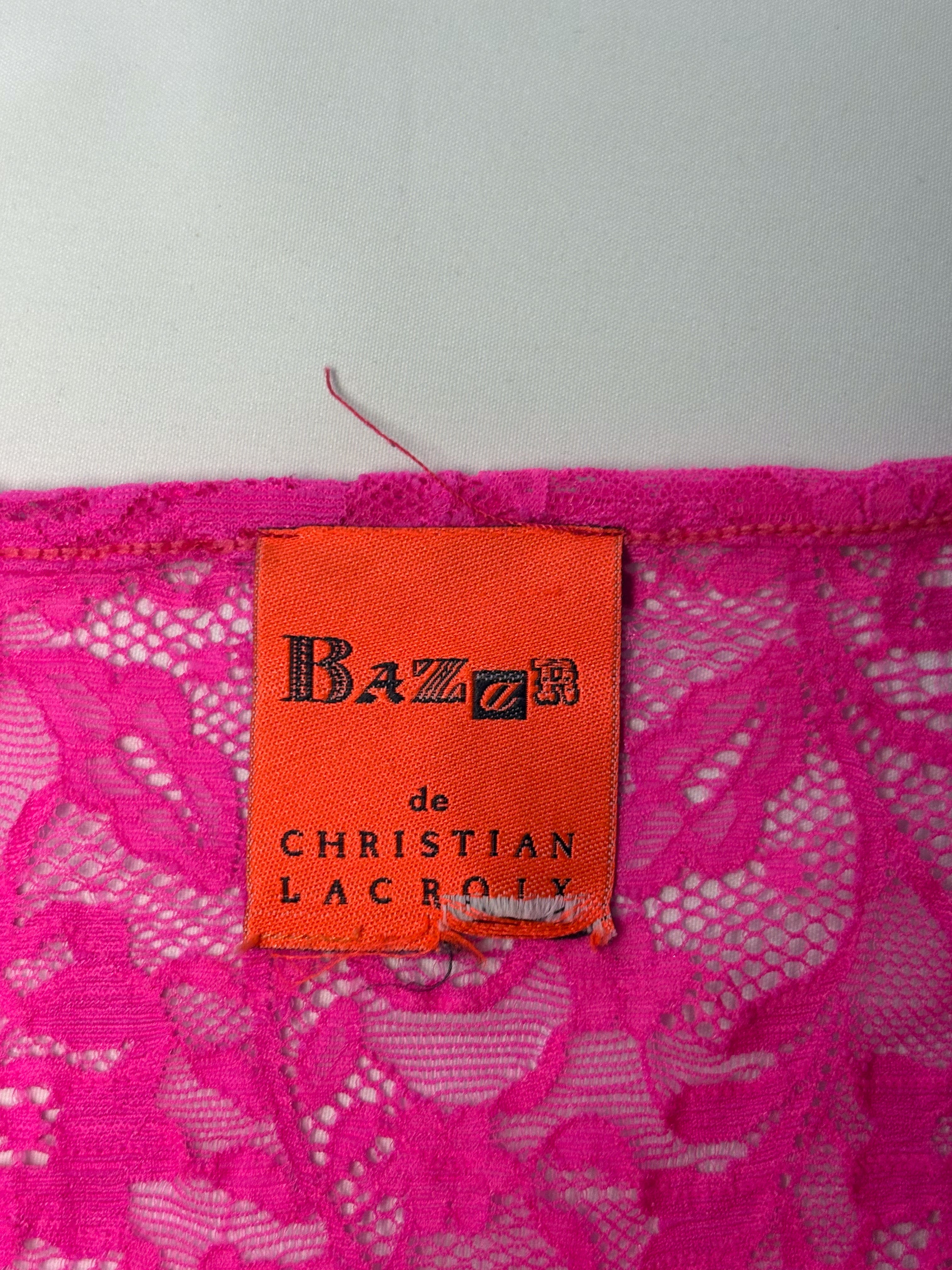 Bazar de Christian Lacroix 2000s Orange & Pink Floral Lace Top - S/M