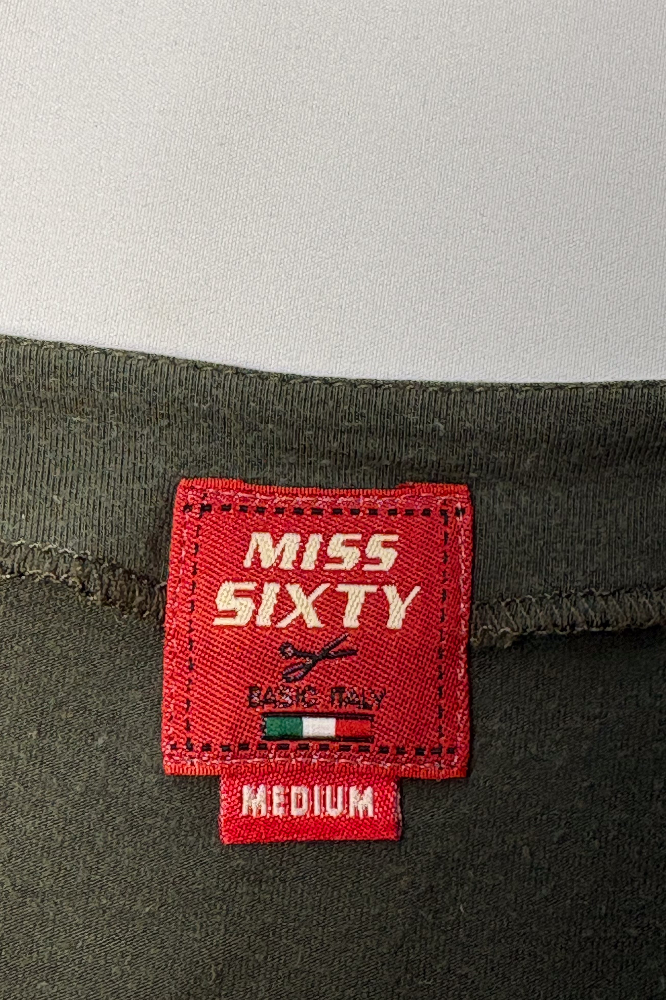 Miss Sixty 2000s Olive Multicolor Ribbon Deep V Top - XS/S