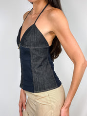 Iceberg 2000s Denim Bandage Halter Corset Top - M