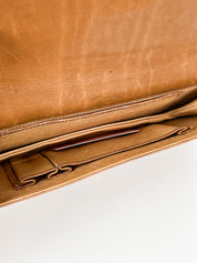 Gucci Tan Leather Envelope Clutch with Gold Ring Clasp