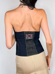Iceberg 2000s Denim Bandage Halter Corset Top - M