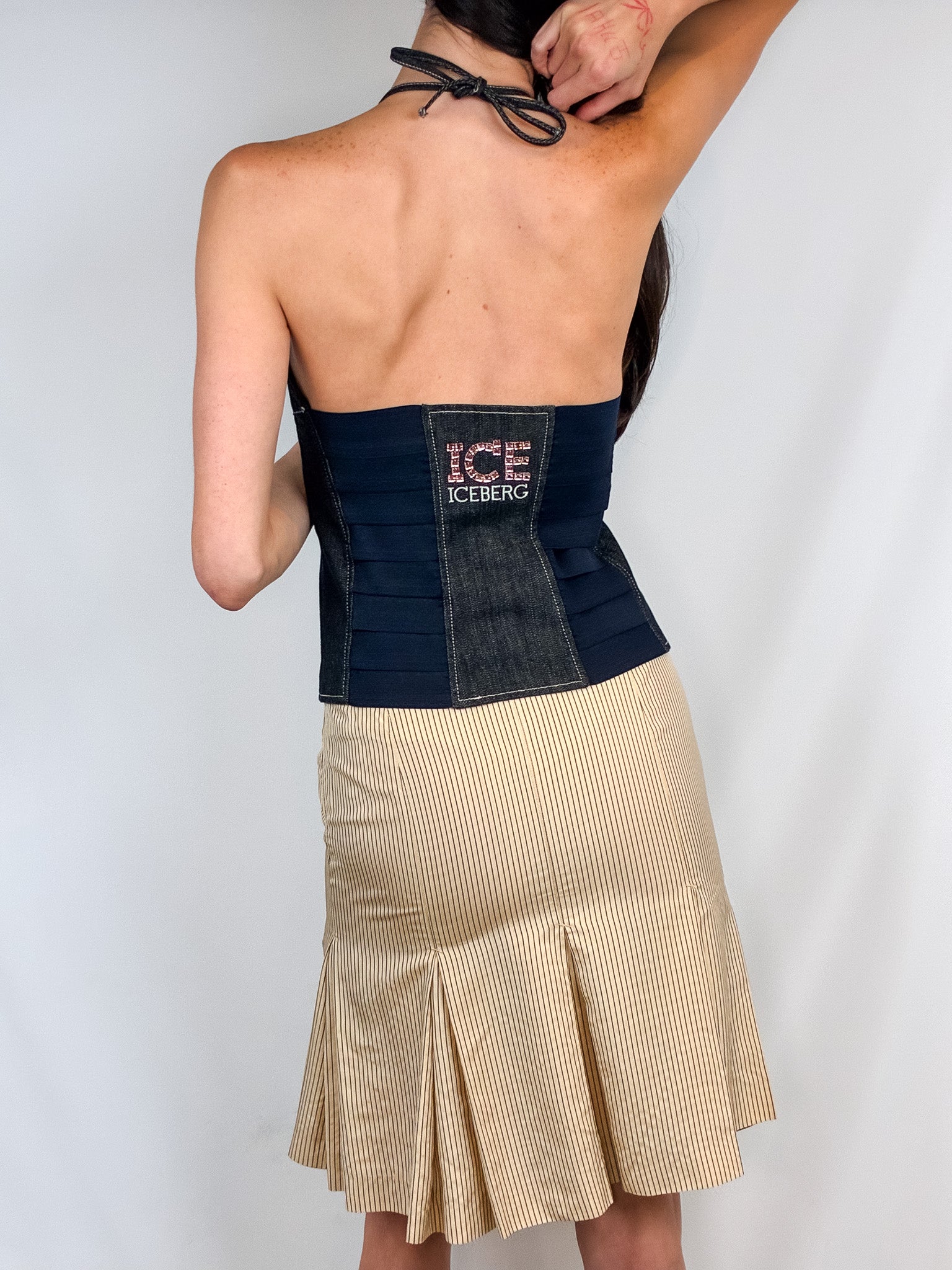 Iceberg 2000s Denim Bandage Halter Corset Top - M