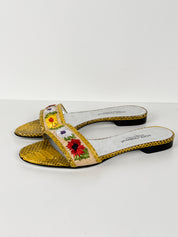 Dolce & Gabbana Python Embossed Floral Embroidered Slide Sandals - EU 37.5