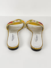 Dolce & Gabbana Python Embossed Floral Embroidered Slide Sandals - EU 37.5