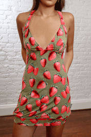 Roberto Cavalli Strawberry Print Dress Green, Red