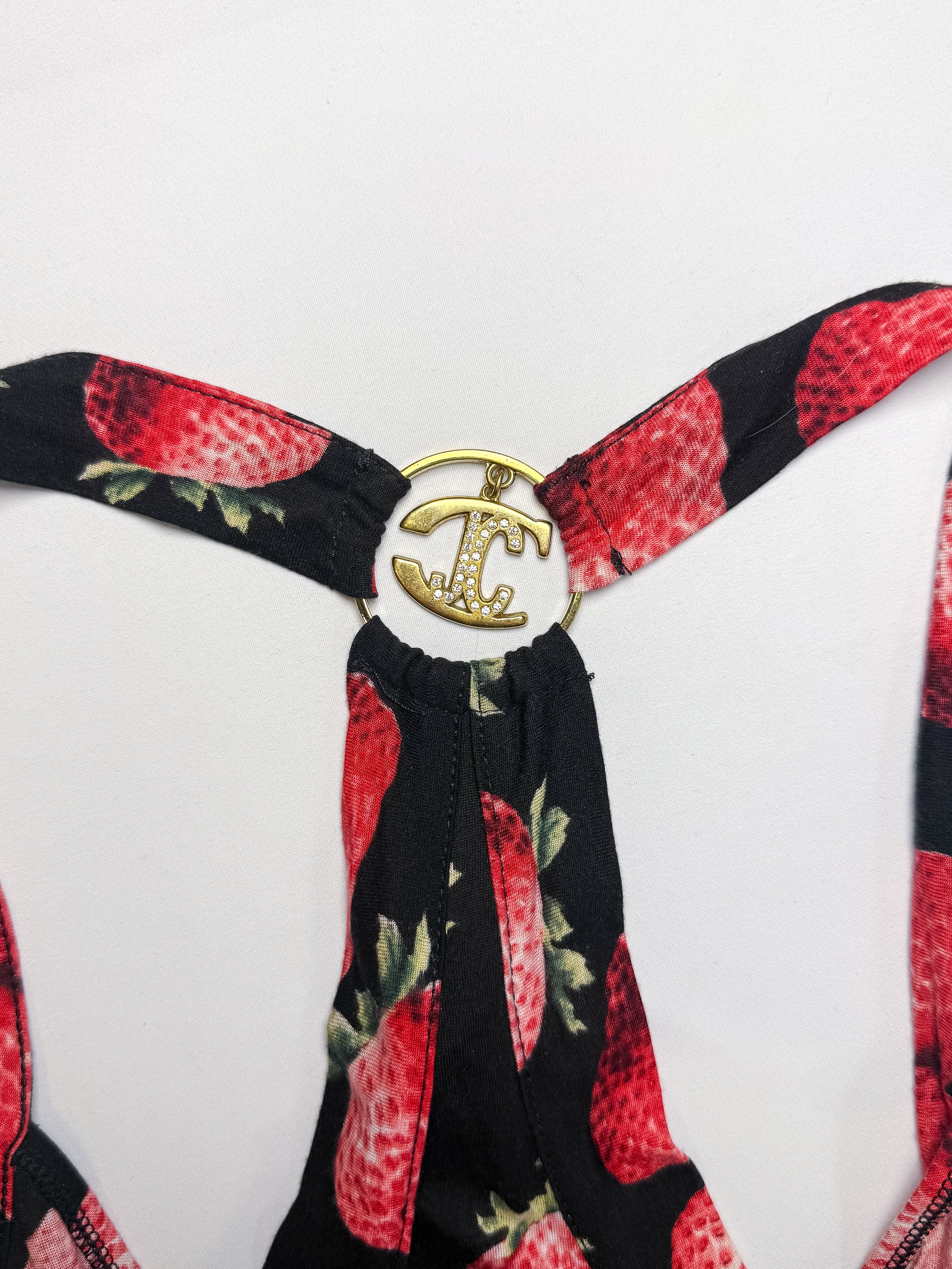 Just Cavalli 2000s Strawberry Print Halter Mini Dress - M/L
