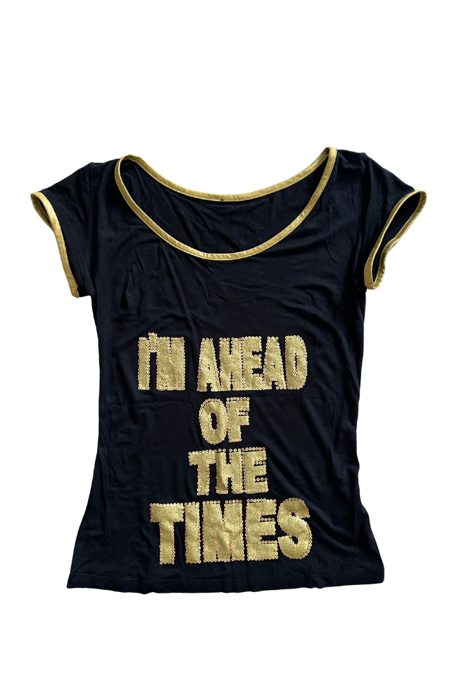 D&G 2000s Black I'm Ahead of the Times Sequin Graphic Tee - M/L