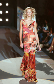 Roberto Cavalli SS 2002 Orange Floral Print Top & Skirt Set - M