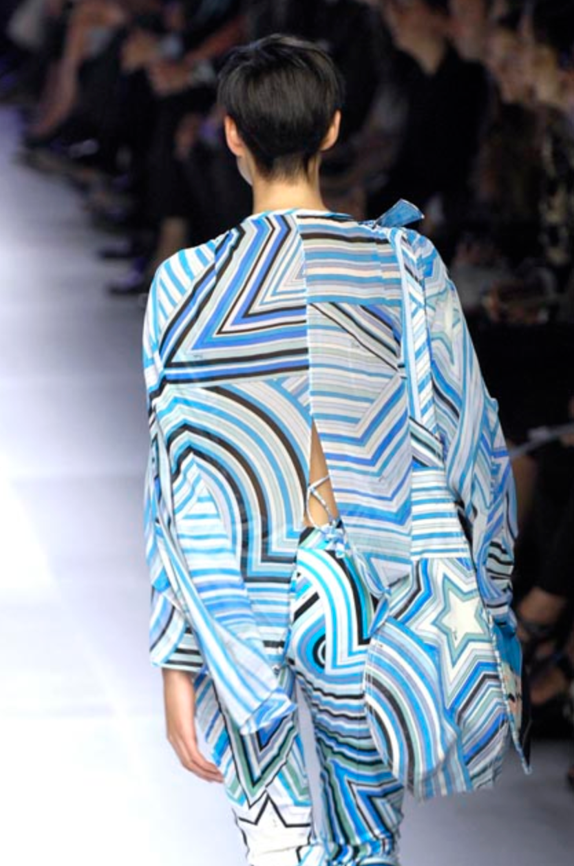 Emilio Pucci 2000s Blue & Green Star Print Top - S/M