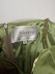 Sherry Haute Couture 2000s Sage Green Silk Beaded Maxi Gown - L/XL