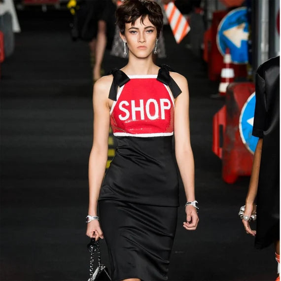 Moschino x Jeremy Scott SS2016 "SHOP" Sign Sequin Crop Top – S