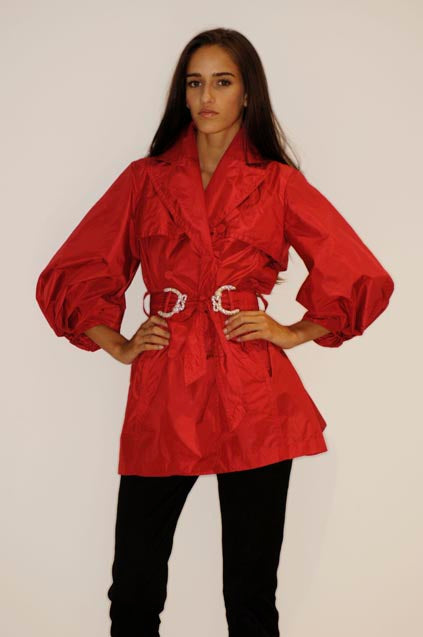 Roberto Cavalli Cruise 2008 Red Silk Belted Trench Coat - XS/S