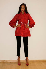 Roberto Cavalli Cruise 2008 Red Silk Belted Trench Coat - XS/S
