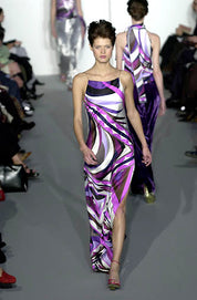 Emilio Pucci F/W 2000 Purple Abstract Print Silk Side Slit Maxi Dress - XS