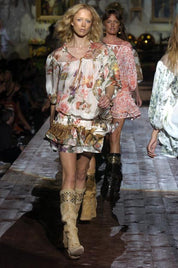 Roberto Cavalli S/S 2005 Botanical Fruit & Tiger Print Tie-Front Top - S/M